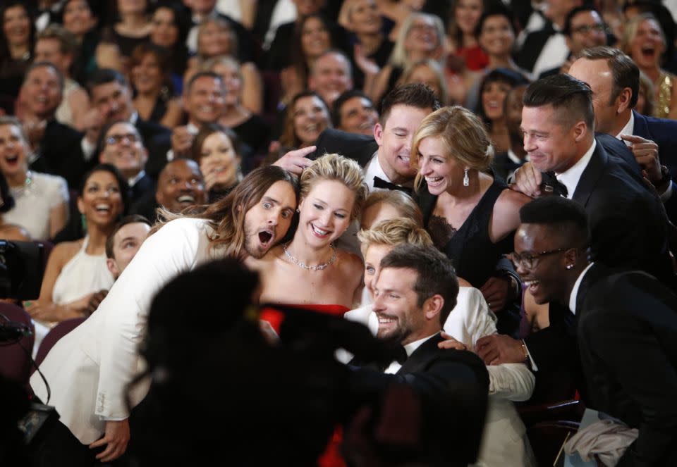 Another angle of how the selfie was created. If only Bradley had a longer arm, hey? Source: Getty