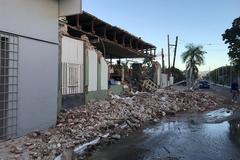 A shop is seen damaged after an earthquake in Guanica