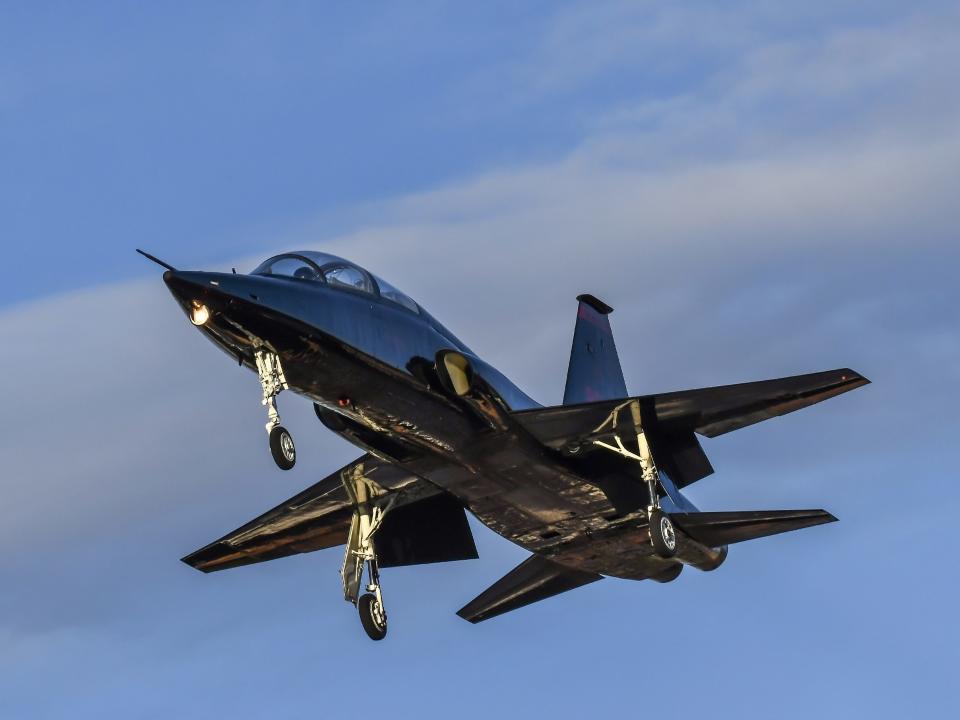 Northrop T-38 Talon Air Force Trainer on final approach in Las Vegas.