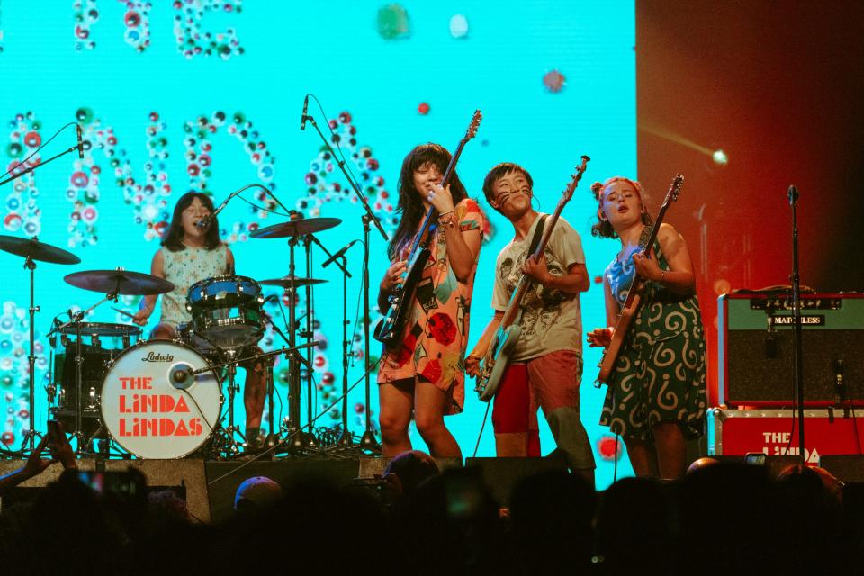 The Linda Lindas perform on Saturday, April 22 at the Coachella Valley Music and Arts Festival at the Empire Polo Club in Indio, Calif.