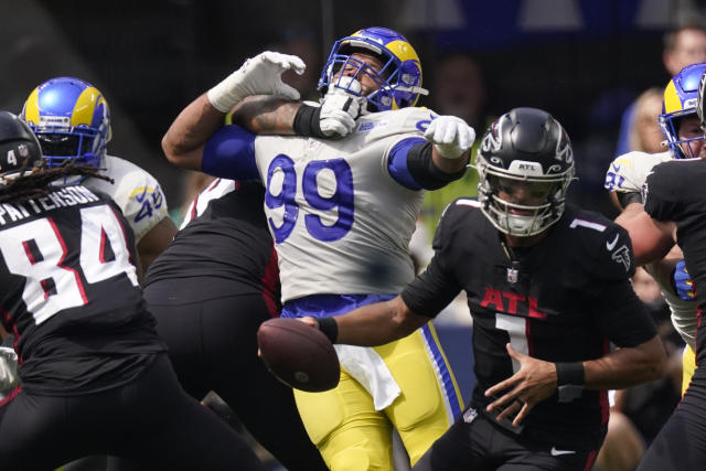 October 21, 2018: Los Angeles Rams defensive tackle Aaron Donald (99) in  action during the NFL football game between the Los Angeles Rams and the  San Francisco 49ers at Levi's Stadium in