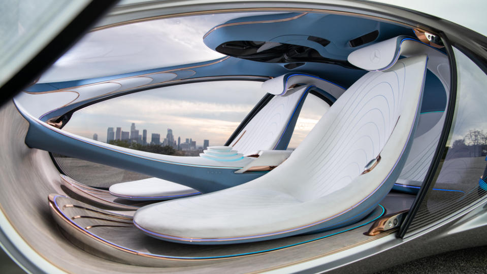 The interior of the Mercedes-Benz Vision AVTR concept car.