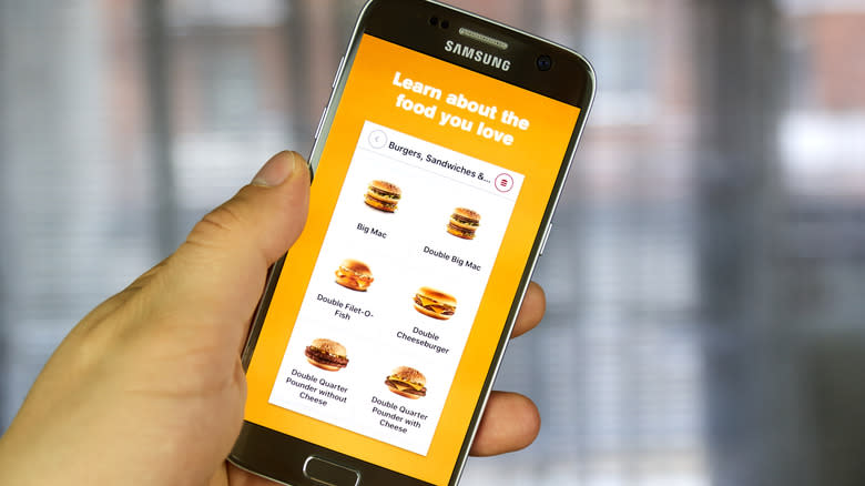 McDonald's app menu options