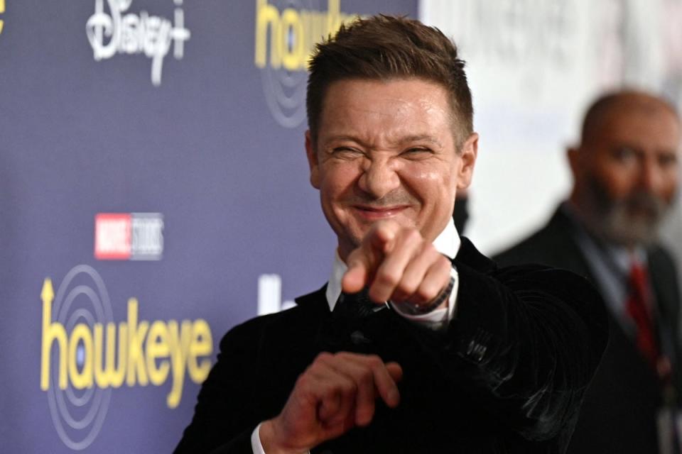 Jeremy Renner arrives for the premiere of Marvel Studios' television miniseries ‘Hawkeye’ at the El Capitan Theatre in Los Angeles in November 2021 (AFP via Getty Images)