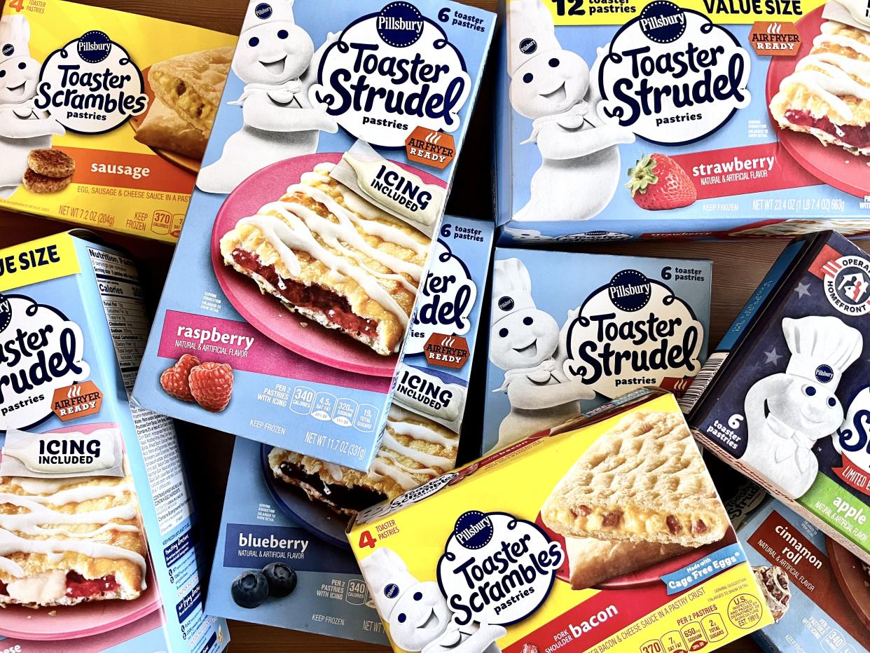 many toaster strudel brands piled on top of each other