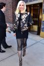 <p> A statement bomber jacket is one of the simplest ways to pull a look together and Gwen Stefani has nailed it here. A lighter alternative to parkas, a patterned jacket like this is endlessly versatile and chic. </p>
