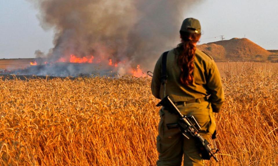 An Israeli soldier near the border with the Gaza Strip, where there were violent clashes earlier this month.