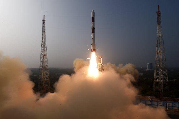 The Indian Space Research Organization launches a rocket Monday from Sriharikota spaceport to conduct research on black holes using the X-ray Polarimeter Satellite, or XPoSat. Photo courtesy of ISRO