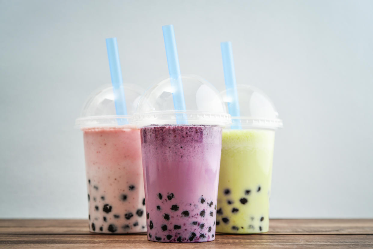 Bubble Tea in a plastic cups.