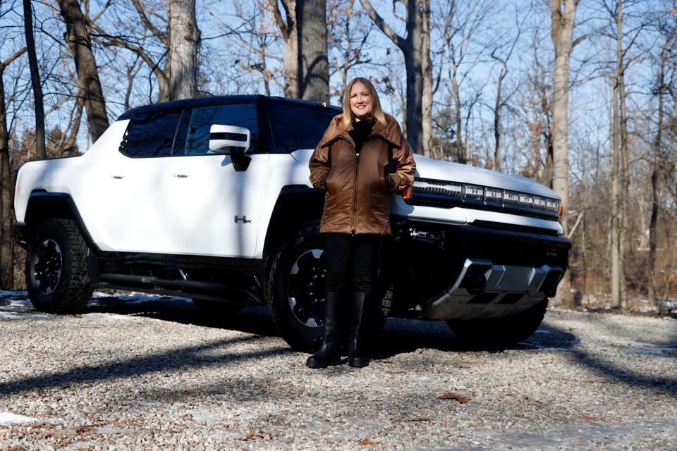 Deborah Wahl, General Motors chief marketing officer with a 2022 GMC Hummer EV in Bloomfield Hills on Friday, Jan. 21, 2022.
