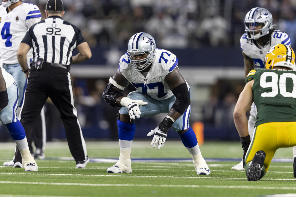 Tyron Smith is moving from the Dallas Cowboys to the New York Jets. (Photo by Michael Owens/Getty Images)