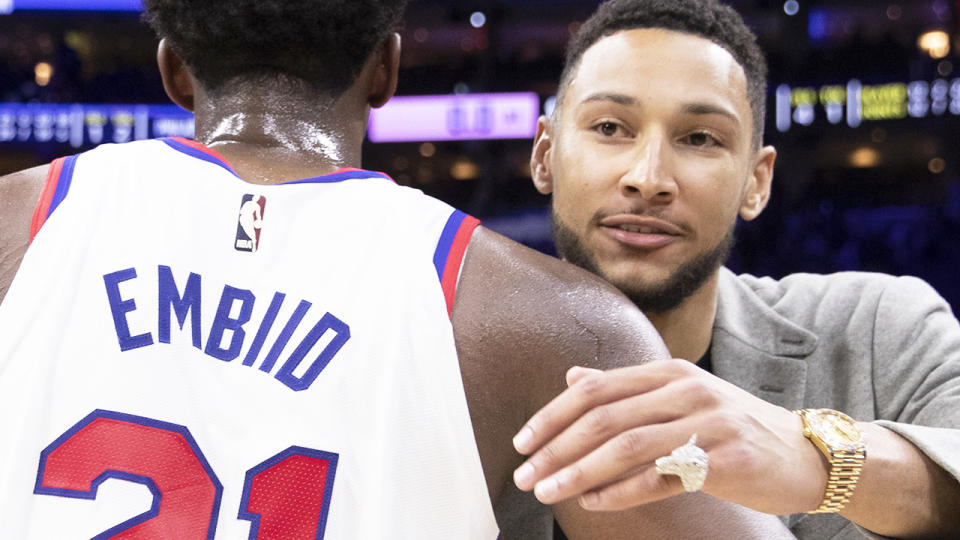 Ben Simmons surprised 76ers officials by unexpectedly showing up at the team's stadium for a regulation Covid test, breaking a weeks-long standoff. (Photo by Mitchell Leff/Getty Images)