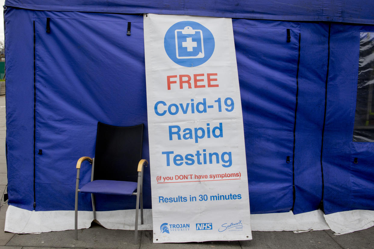LONDON, UNITED KINGDOM - 2022/02/15: A banner seen advertising the free covid-19 tests at the mobile testing site.
Provision of free covid-19  tests in England are under review with the rate of covid-19 infection is dropping in the country. The UK government will be announcing on 21st February with possible further easing of covid-19 restrictions in England. The new strategy of 