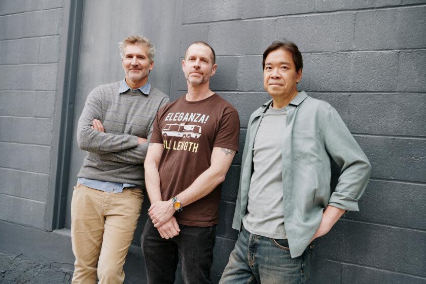 LOS ANGELES - APRIL 17, 2024: David Benioff, D.B. Weiss and Alexander Woo, the creators of "3 Body Problem," in Los Angeles on Wednesday, April 17, 2024. (Erica Hernandez / For The Times)