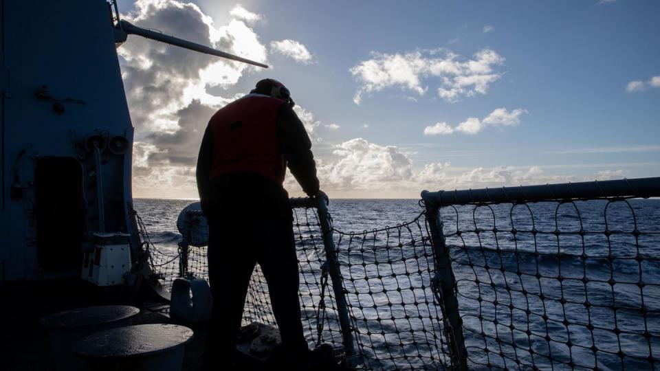 A sailor at work aboard the Navy destroyer Bulkeley in 2023. Navy officials say the ship has overcome issues from recent years and was award the Battle 