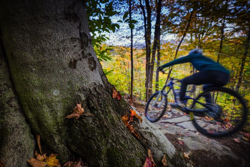 Riding mountain bikes at Bromont