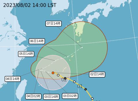 卡努最新路徑預測。（圖／氣象局）