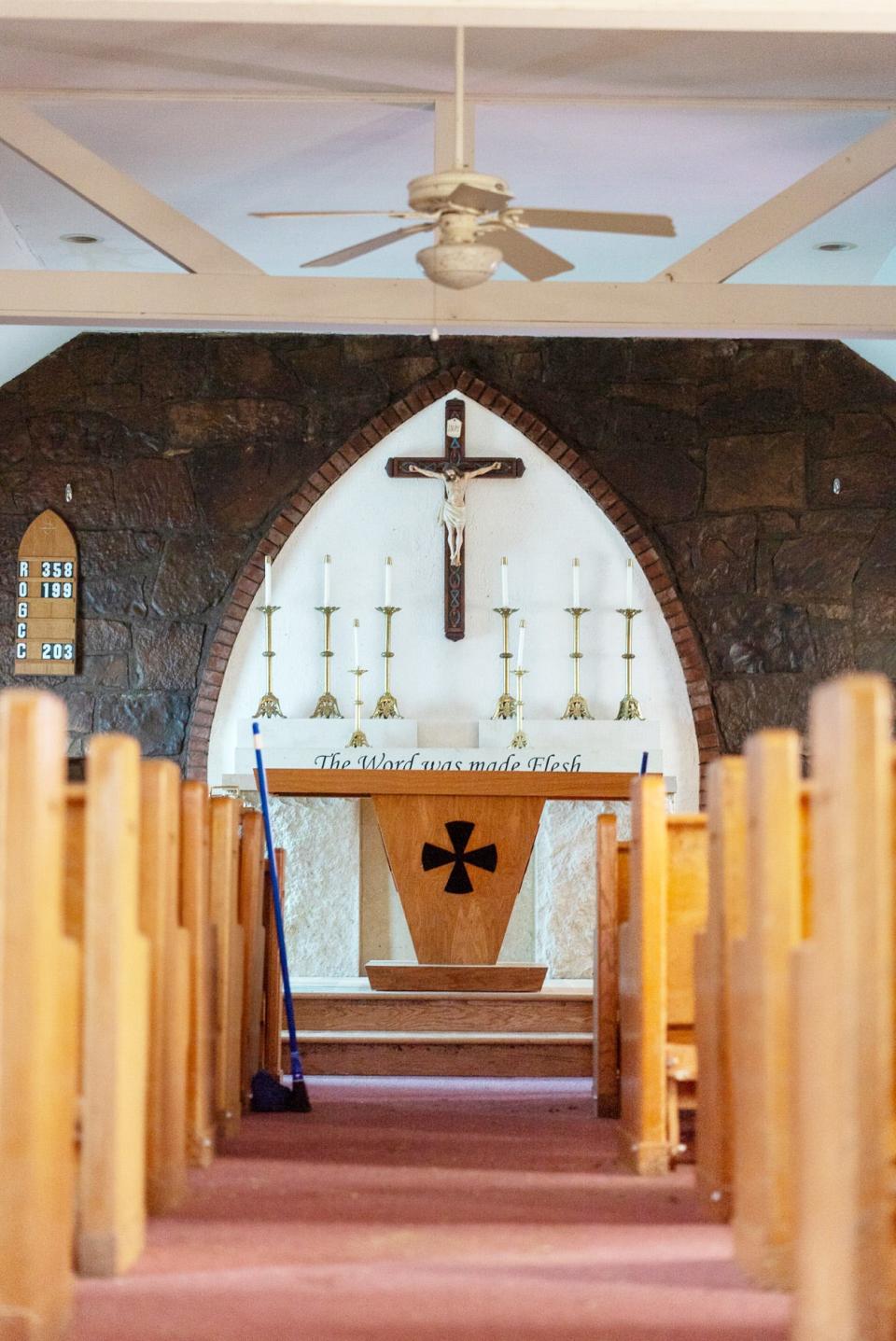 The altar at St. Mary's Catholic Church withstood damage from a tornado that swept through the city of Barnsdall.