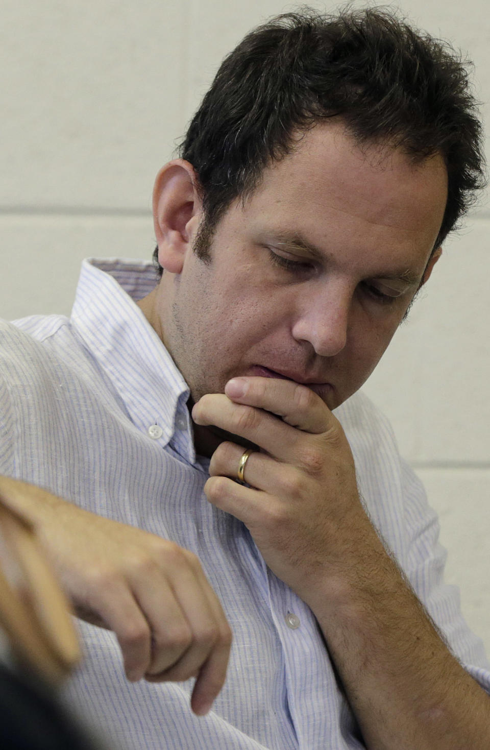 Composer Yotam Haber attends a rehearsal for his civil rights symphony "A More Convenient Season" in Birmingham, Ala., Saturday, Sept. 7, 2013. (AP Photo/Dave Martin)