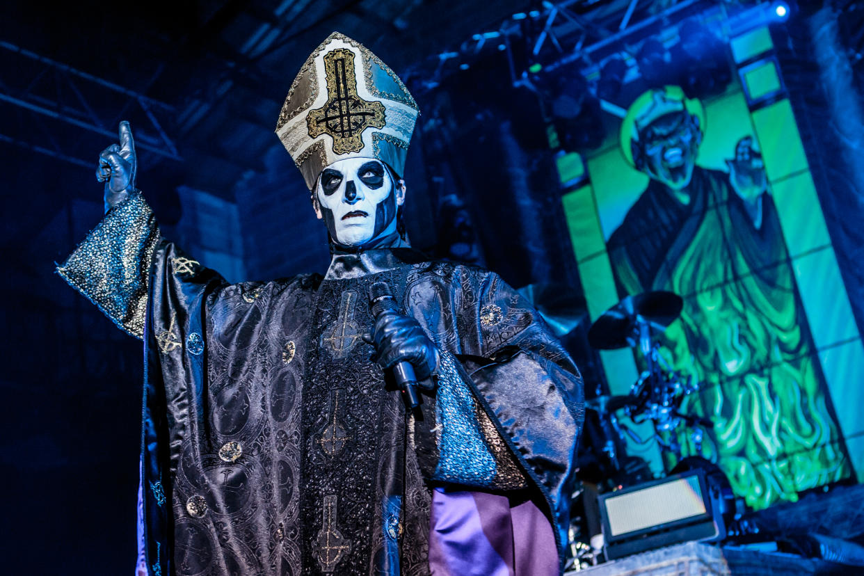 Papa IV, alias Tobias Forge, performs with Swedish heavy metal band Ghost in Milan, Italy. (Sergione Infuso/Corbis via Getty Images)