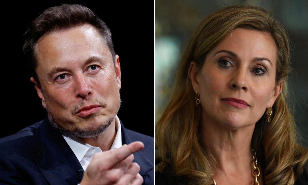 <span>Elon Musk, left, and Australia’s eSafety commissioner, Julie Inman Grant.</span><span>Photograph: Gonzalo Fuentes/Reuters</span>