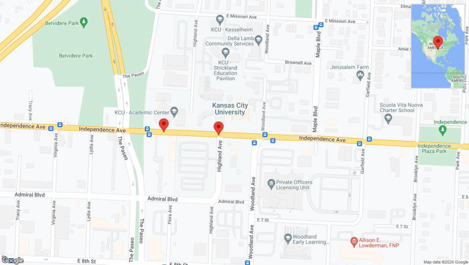 A detailed map that shows the affected road due to 'Independence Avenue/US-24 closed in Kansas City' on June 19th at 6 p.m.