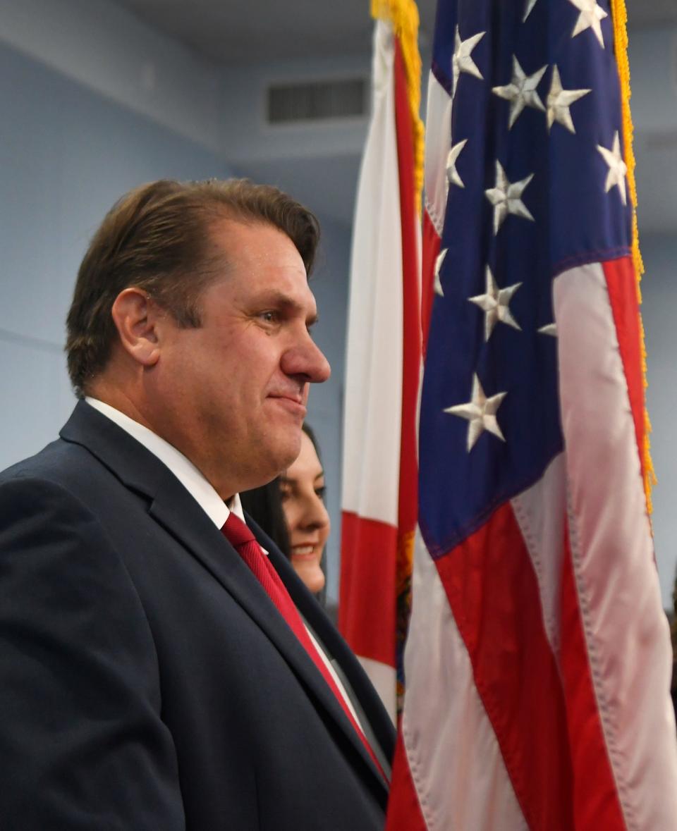 Tim Bobanic, seen here with wife, Dana, was sworn in Monday as the new Brevard County supervisor of elections by Circuit Court Judge Kelly McKibben, in a ceremony held at the Brevard County Commission Chambers in Viera.