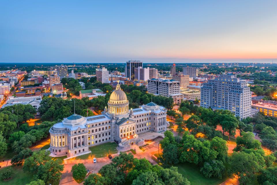 An aerial view of downtown Jackson, Mississippi.