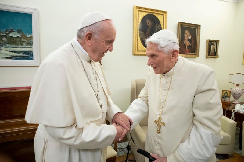 FILE PHOTO: Pope Francis visits his predecessor, Pope Emeritus Benedict XVI, at the Mater Ecclesiae Monastery in Vatican