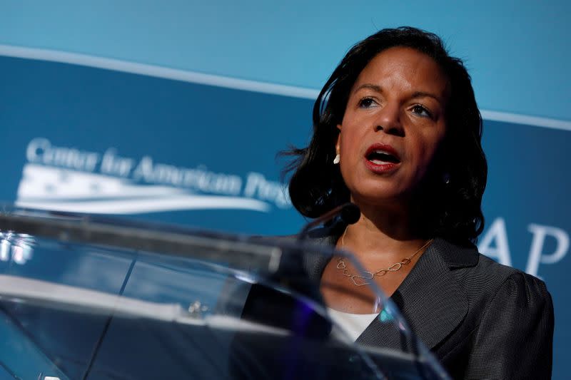 FILE PHOTO: FILE PHOTO: Former National Security Advisor Susan Rice speaks at the Center for American Progress Ideas Conference at the Four Seasons Hotel in Washington