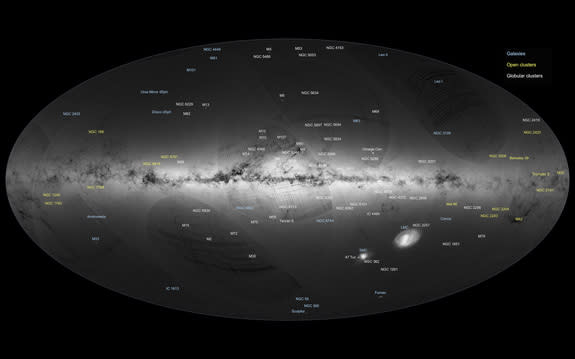 An annotated version of Gaia's first map of all of the stars in and around the Milky Way galaxy.