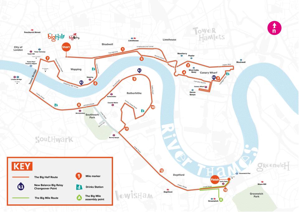 The Big Half 2023 London road closures and map of the route for the