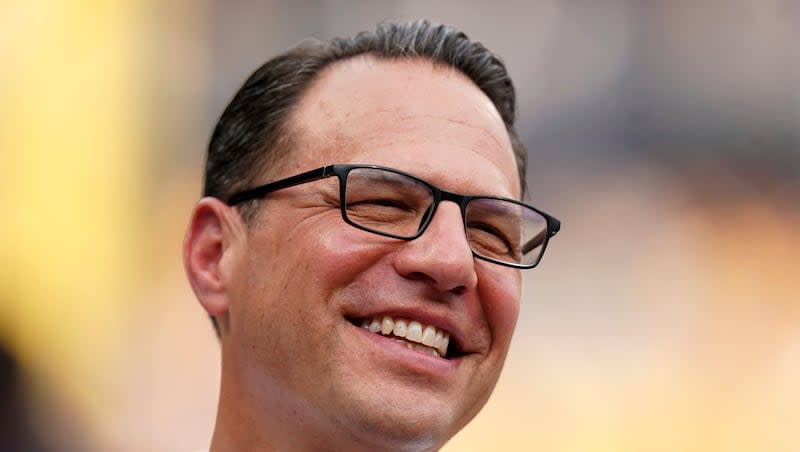 Pennsylvania Gov. Josh Shapiro stands on the field before a baseball game between the Pittsburgh Pirates and the Philadelphia Phillies Saturday, July 20, 2024, in Pittsburgh.