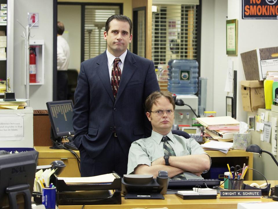 Steve Carell as Michael Scott and Rainn Wilson as Dwight Shrute in season one of "The Office."