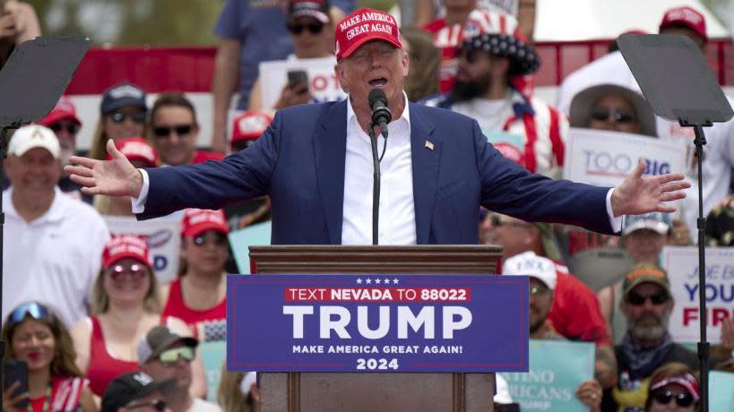 Former US President Donald Trump speaks during a campaign event at Sunset Park in Las Vegas, Nevada, US, on Sunday, June 9, 2024. 