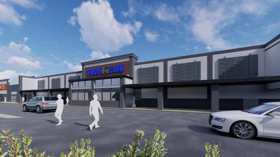 A rendering of an upgraded Wendover Plaza in Grier Heights. A local real estate investment firm won City Council approval Monday night to rezone the area. Plans include bringing two new drive-thrus.