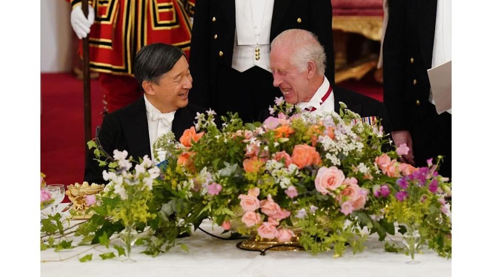 Emperor Naruhito and King Charles laughing