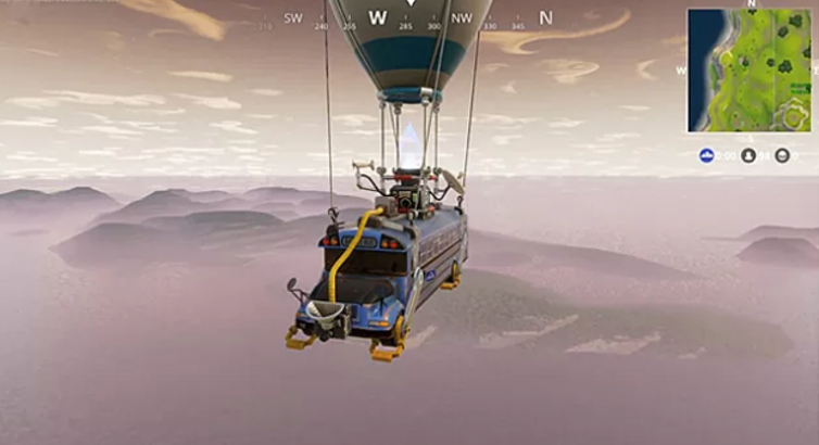 <span class="caption">At the beginning of Fortnite’s Battle Royale game, players must jump off the airborne battle bus to start their adventure.</span> <span class="attribution"><span class="source">Epic Games</span></span>