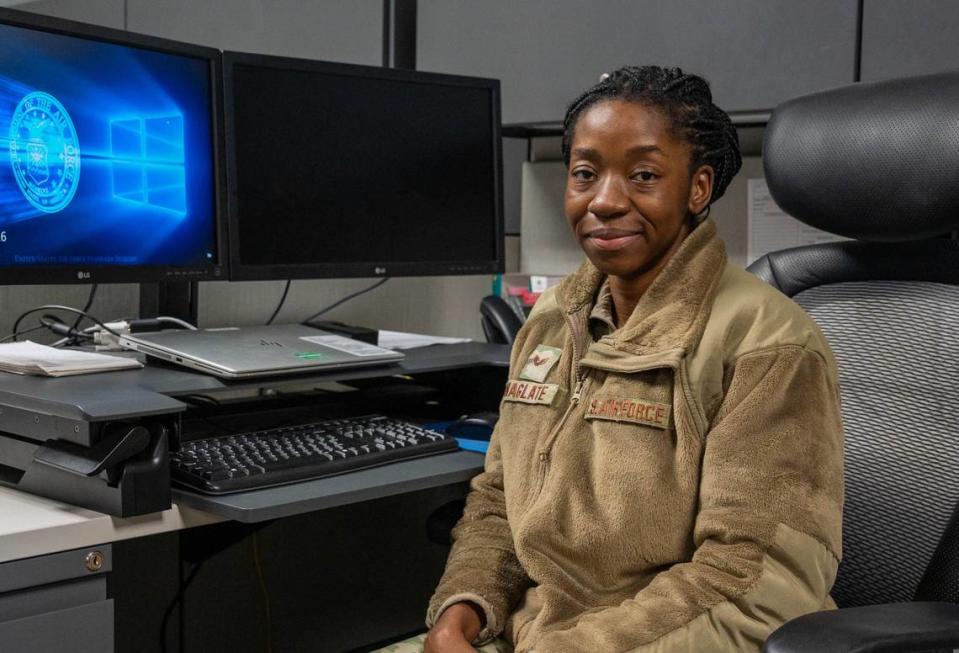 Senior Airman Elsie Anaglate, 435th Supply Chain Operations Squadron funds manager, posed for a picture at Scott Air Force Base. Anaglate moved to the United States from Côte D’ivoire, West Africa, and has defied her previous cultural norms to succeed in her goals.