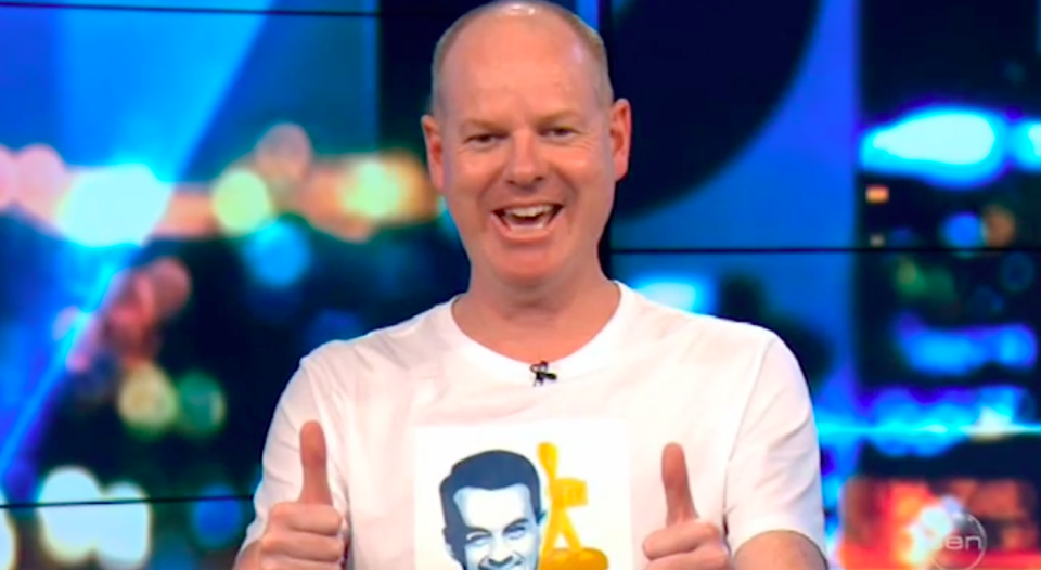 Tom Gleeson just refused to leave The Project desk at the end of his segment on Thursday night. Source: Ten