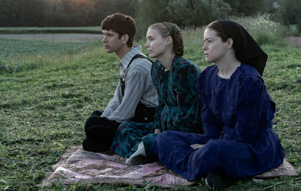 Ben Whishaw as August, Rooney Mara as Ona, and Claire Foy as Salome in 