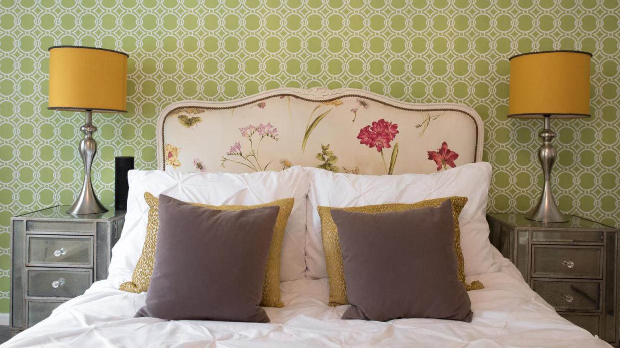 Bed with painted Victorian period headboard