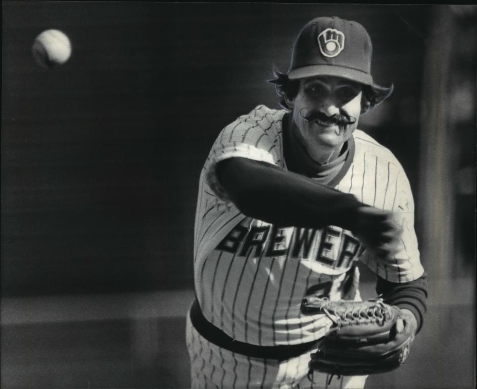 Rollie Fingers throws a pitch in 1984 after returning from injury.