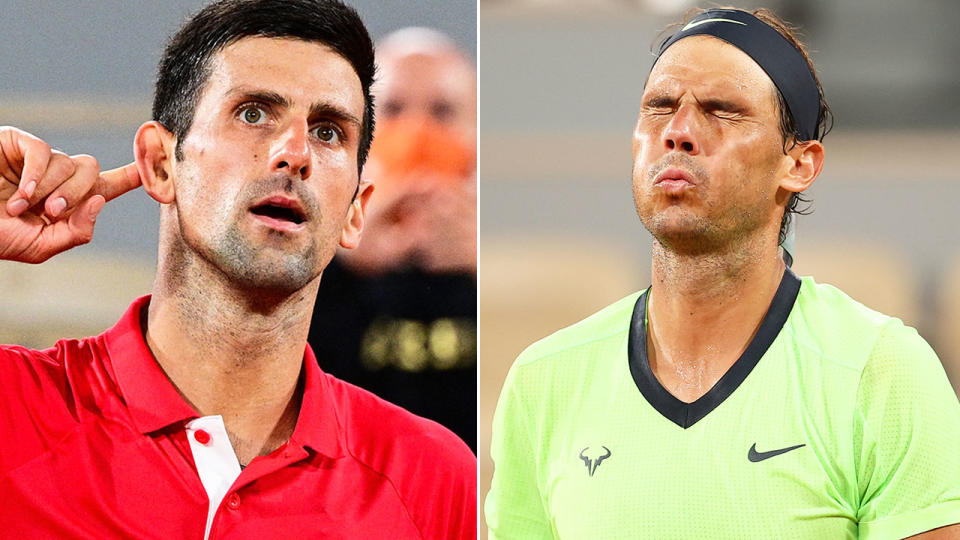 Seen here, Novak Djokovic and Rafael Nadal with contrasting reactions during their French Open semi-final.