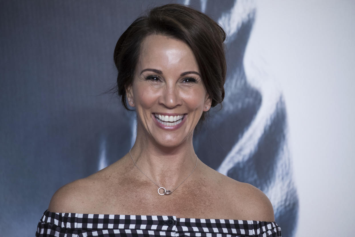 Andrea McLean poses for photographers upon arrival at the premiere of the film 'Mission Impossible Fallout', in London, Friday, July 13, 2018. (Photo by Vianney Le Caer/Invision/AP)