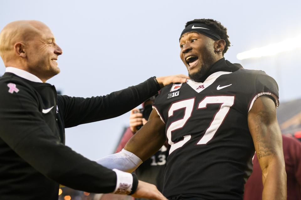 1750714857.jpg MINNEAPOLIS, MINNESOTA - OCTOBER 28: Head coach P.J. Fleck of the Minnesota Golden Gophers celebrates with Tyler Nubin #27 after the game against the Michigan State Spartans at Huntington Bank Stadium on October 28, 2023 in Minneapolis, Minnesota. (Photo by Stephen Maturen/Getty Images)