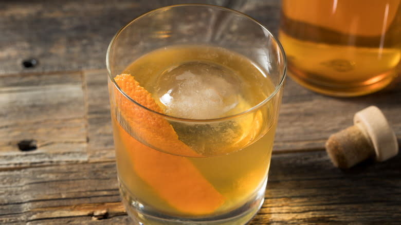 bourbon with ice and orange peel