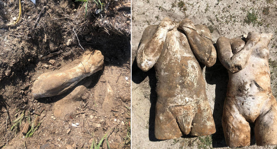 The unsettling find ended up being casts of two human bodies which gave the woman 'weird vibes'. Source: Facebook