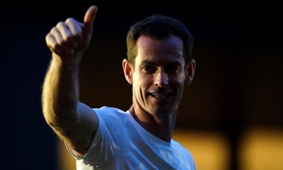 <span>Andy Murray salutes fans after his emotional reception on Centre Court.</span><span>Photograph: Zac Goodwin/PA</span>