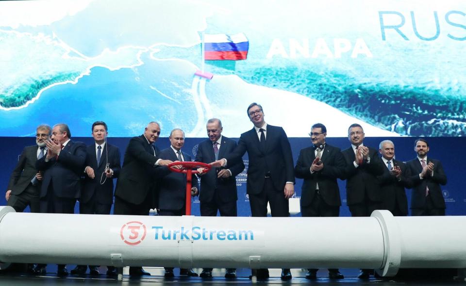 2020年1月8日，土耳其總統艾爾段和俄羅斯總統普丁共同出席土耳其溪天然氣管道通氣儀式。   圖: 翻攝自土耳其正發黨副主席Ömer Çelik 推特（資料照）
